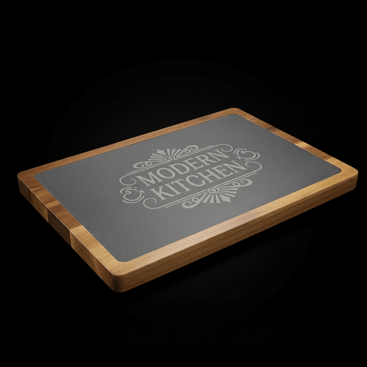 13x9 Acacia Wood & Slate Cutting Board – Handmade Charcuterie, Serving, and Engraving Board-2