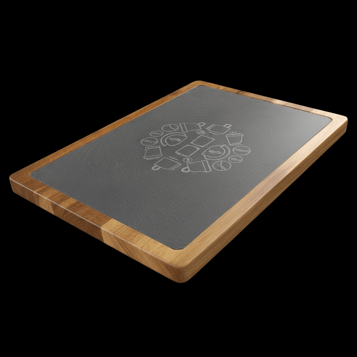 13x9 Acacia Wood & Slate Cutting Board – Handmade Charcuterie, Serving, and Engraving Board-3