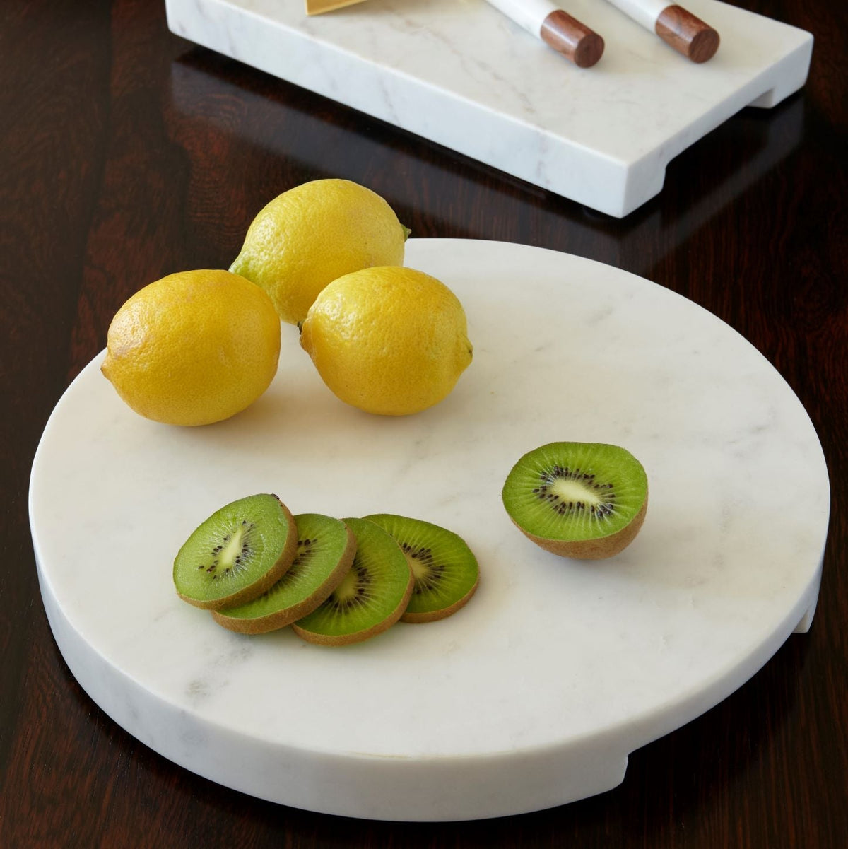 White Marble Thick Round Board with Handle Grooves-2