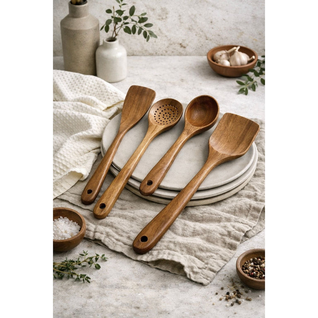 Nosara Teak Wood Kitchen Utensil Set – Natural Wooden Cooking Tools-0