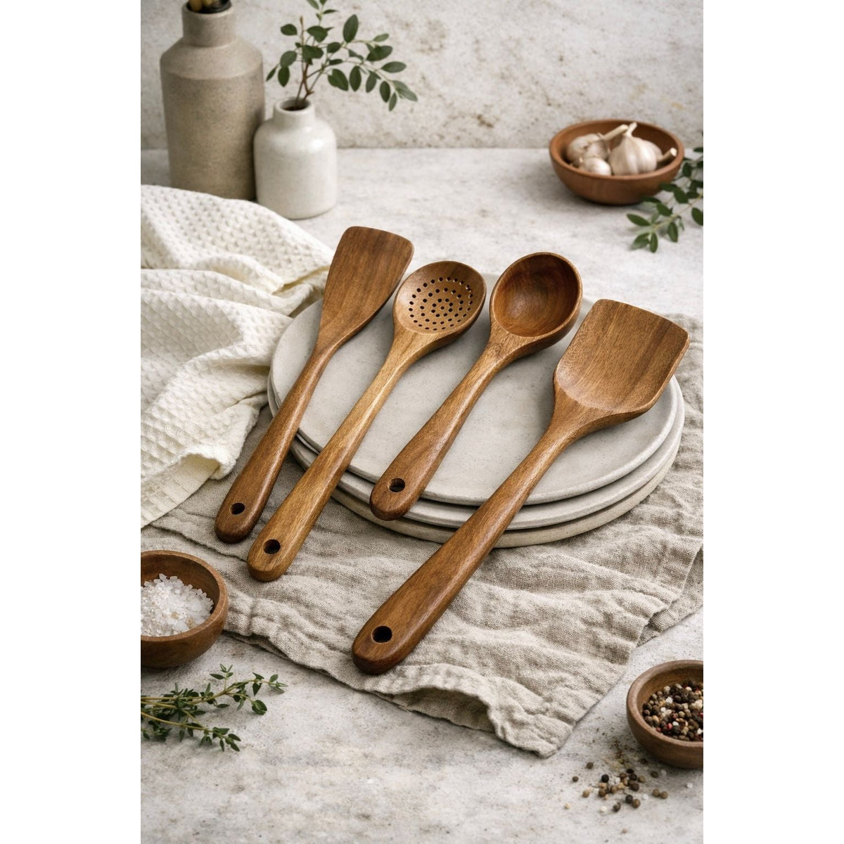 Nosara Teak Wood Kitchen Utensil Set – Natural Wooden Cooking Tools-0