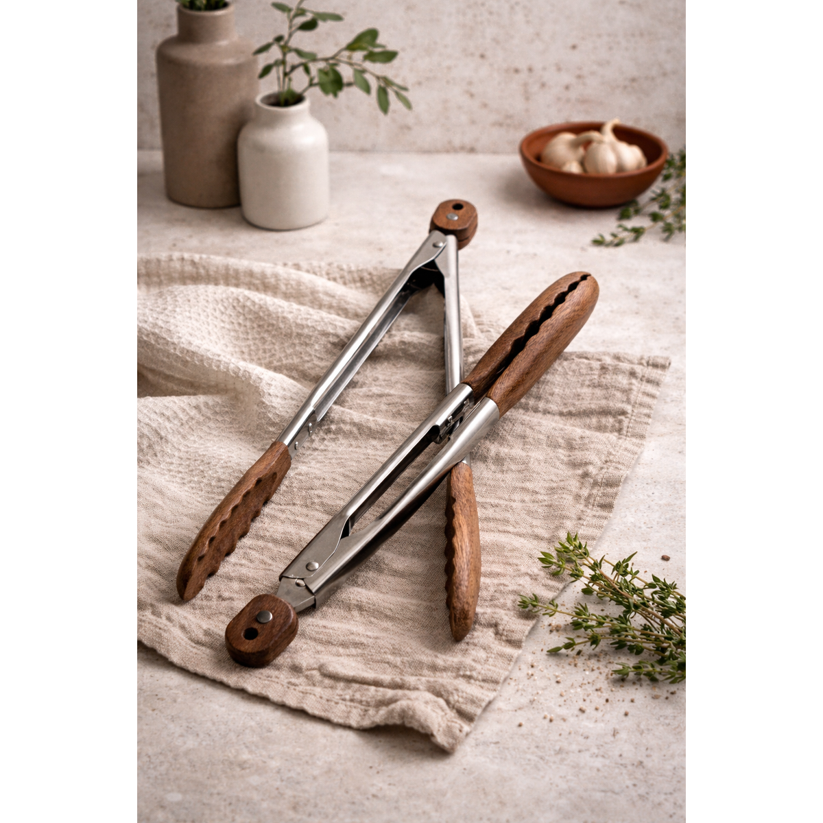 Carmel Acacia Wood Kitchen Tongs - 12" & 15" Set-0