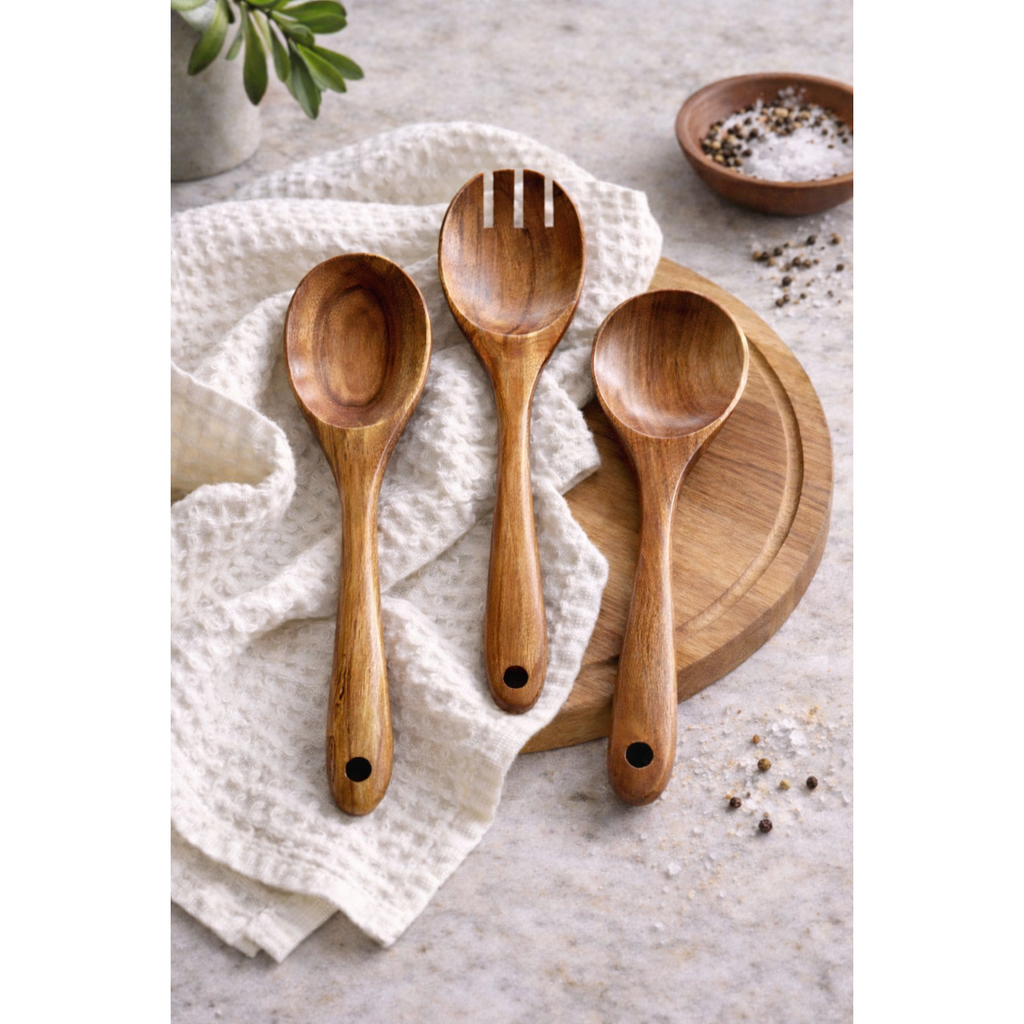 Tulum Teak Wooden Salad Serving Set - 3 Piece-1