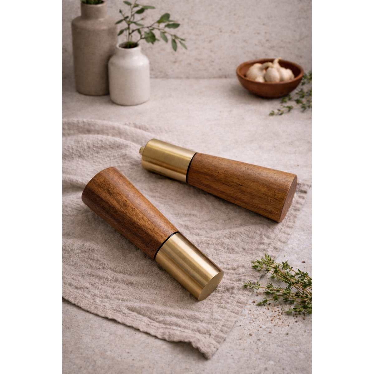 Portofino Acacia Salt and Pepper Grinders – Modern Wooden Kitchen Set-0