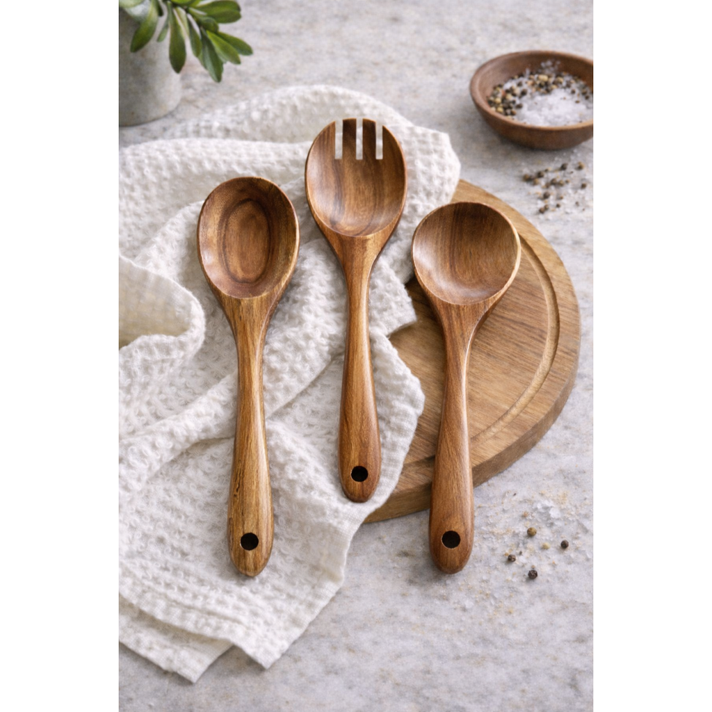 Tulum Teak Wooden Salad Serving Set - 3 Piece-0