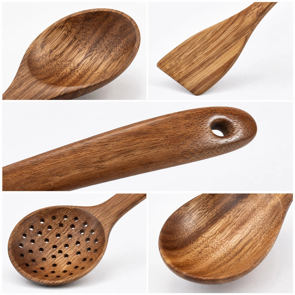 Wood Kitchen Utensil Set — 5 Pieces with Holder