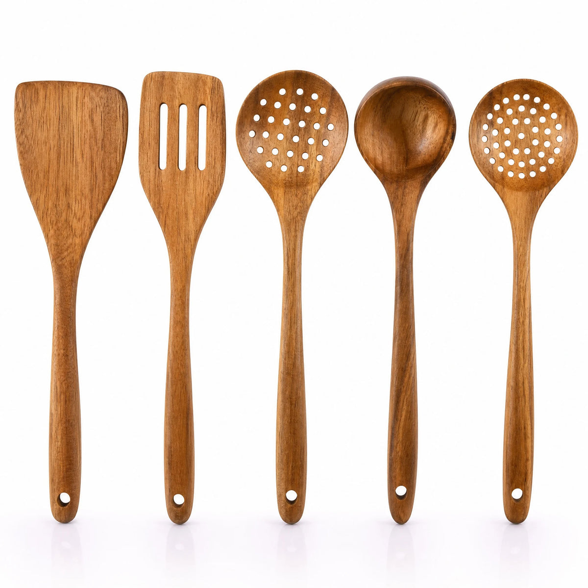 Wood Kitchen Utensil Set — 5 Pieces with Holder