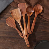 Wood Kitchen Utensil Set — 5 Pieces with Holder