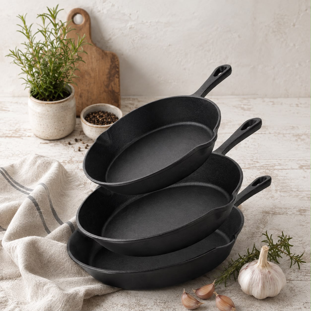 Pre-Seasoned Cast Iron Skillet Set — 3 Pieces