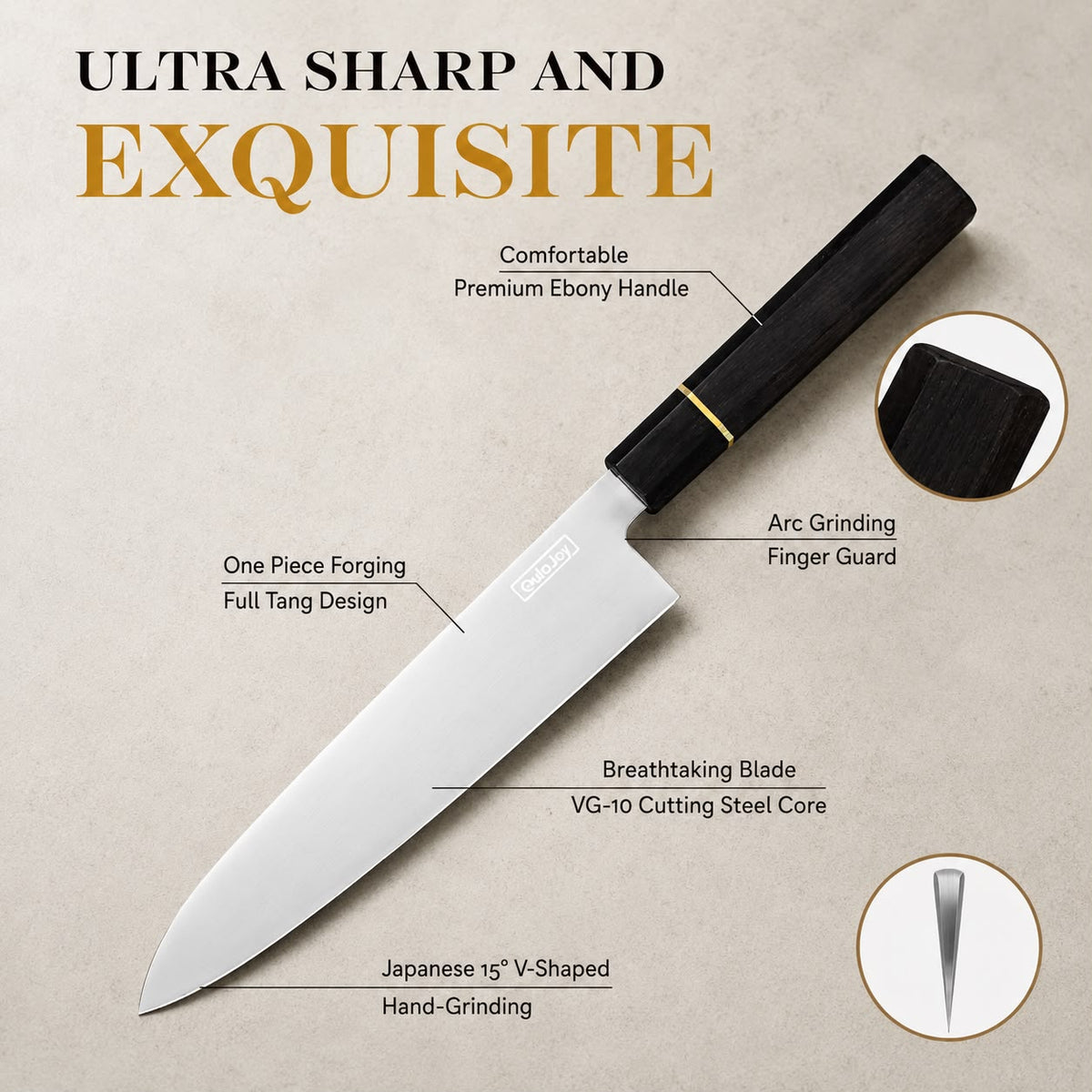 VG-10 9" Chef Knife with Ebony Wood Handle