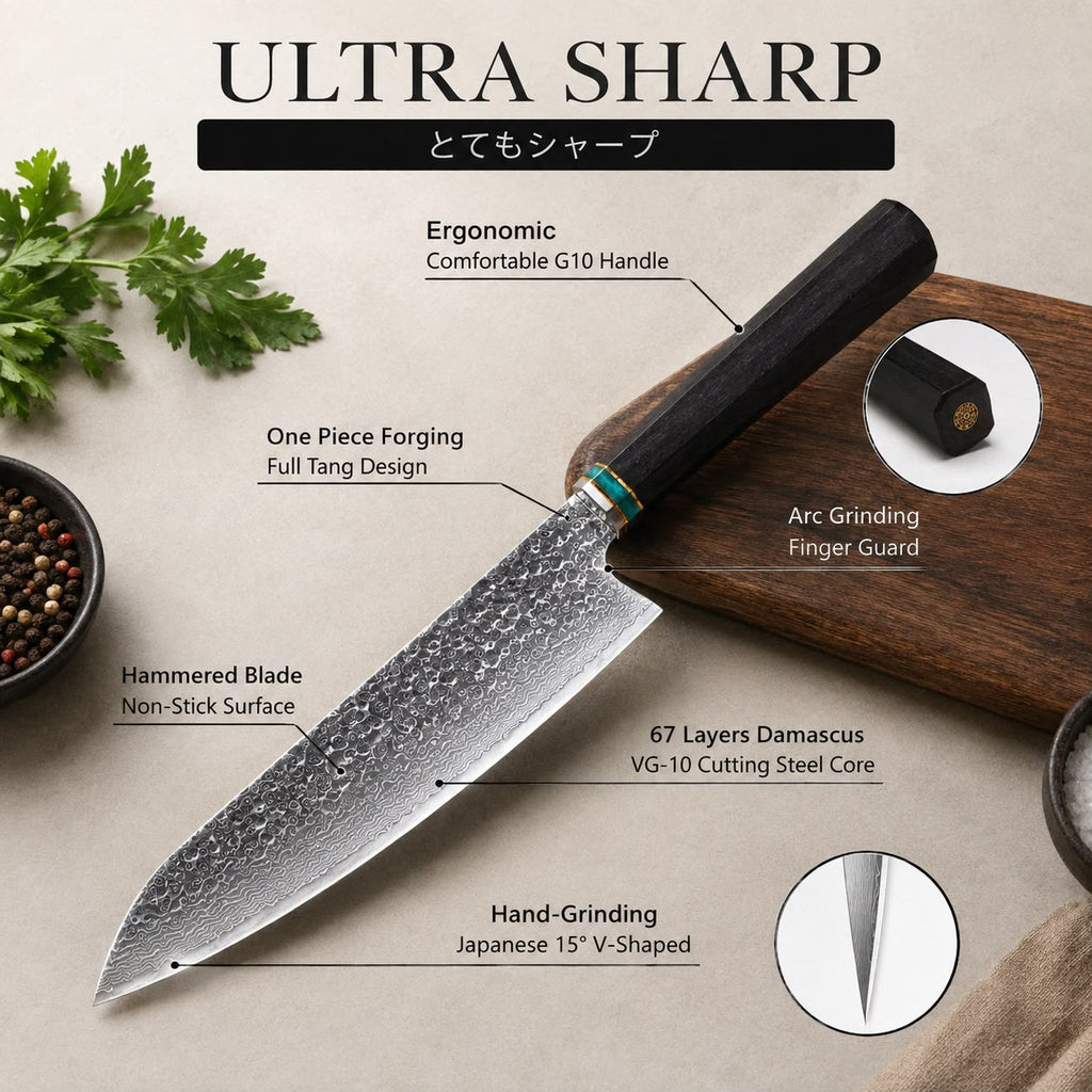 VG-10 9" Chef Knife with Ebony Wood Handle
