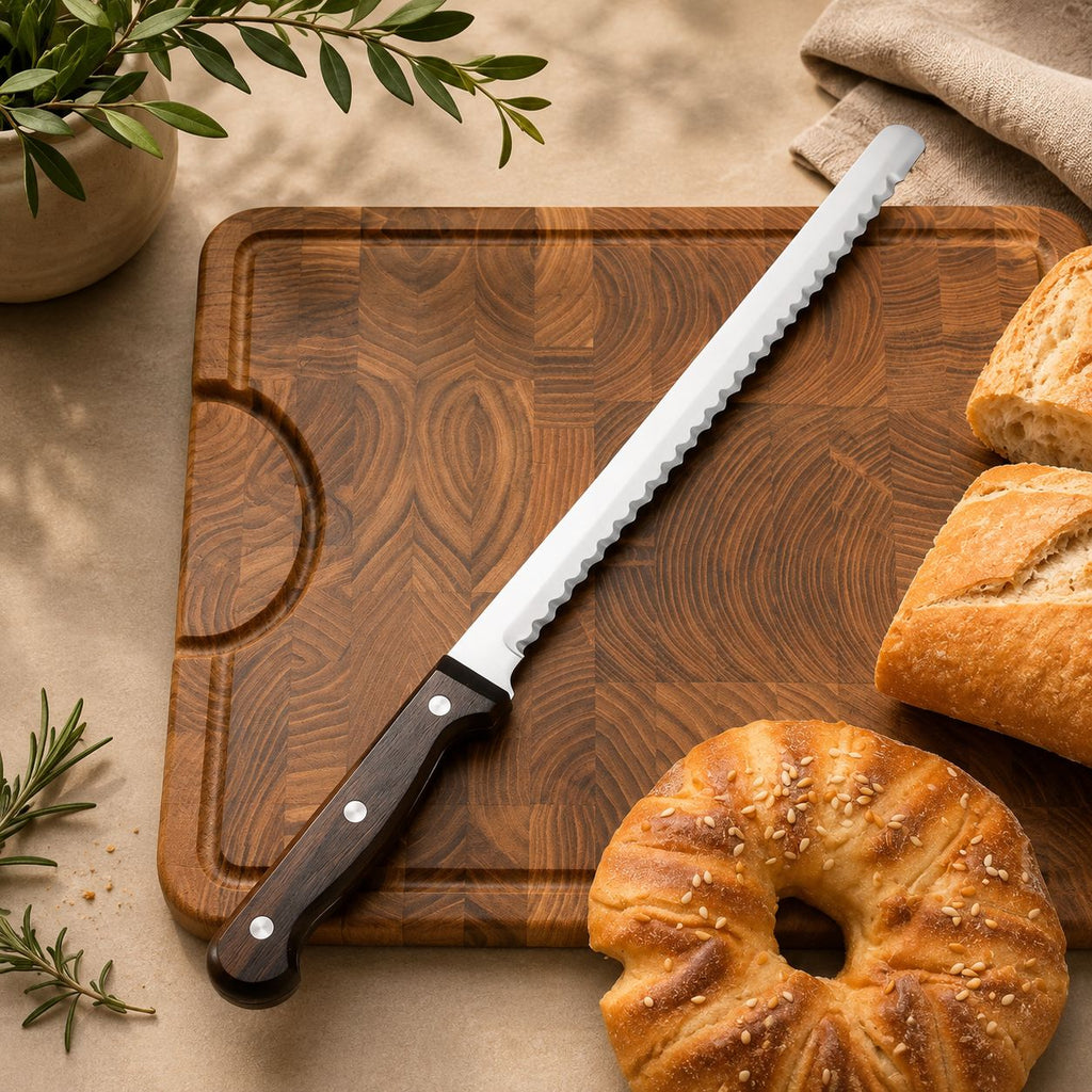 10-Inch Carbon Steel Bread Knife — Wood Handle
