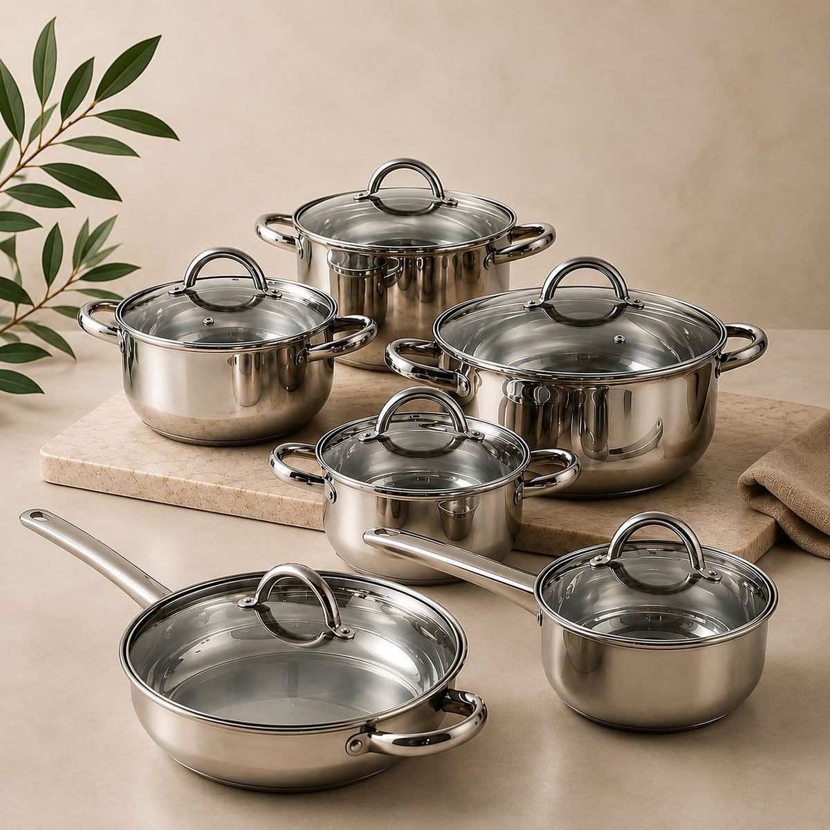 12 Piece Cool Touch Stainless Steel Cookware Set