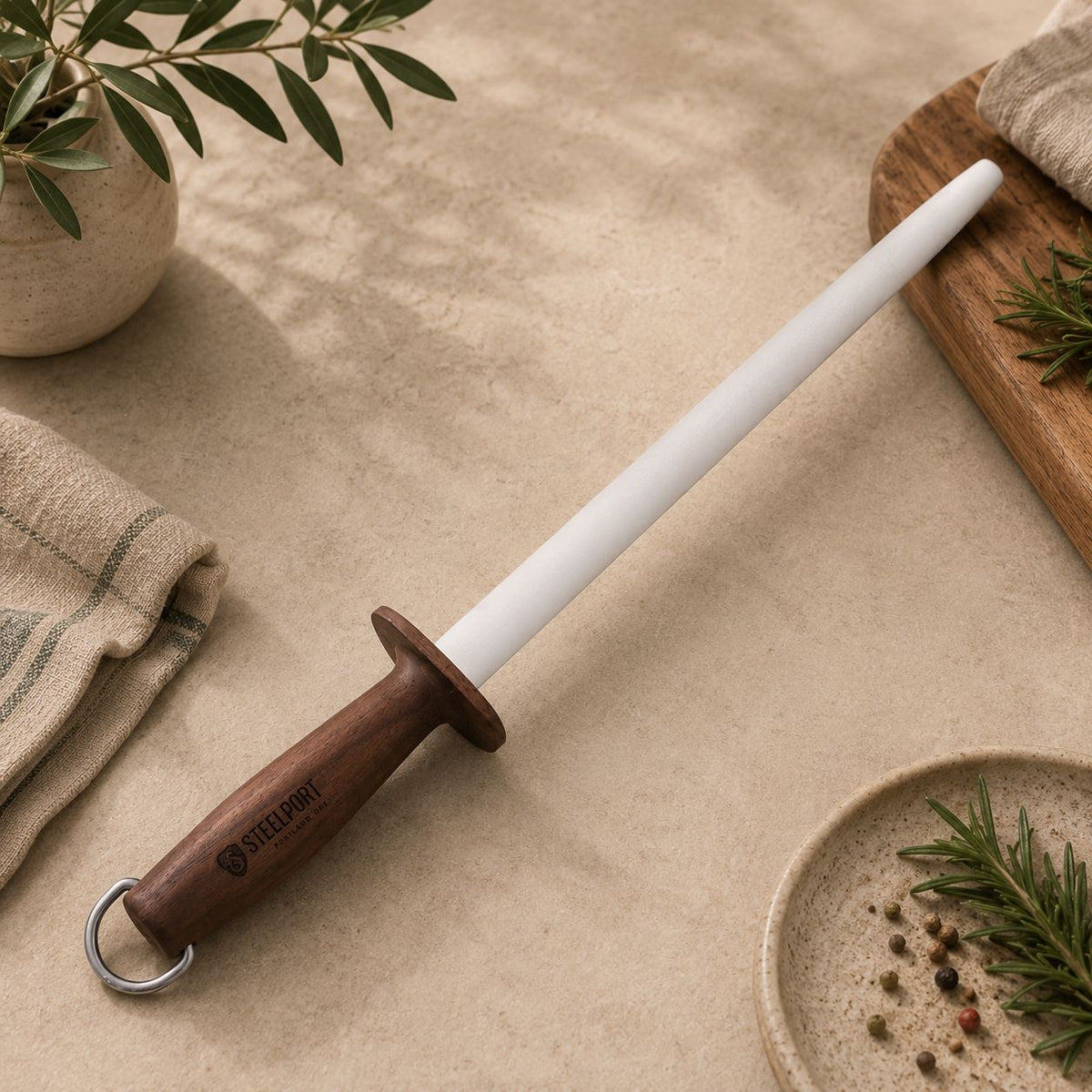 12" Oval Ceramic Honing Rod for Kitchen Knives