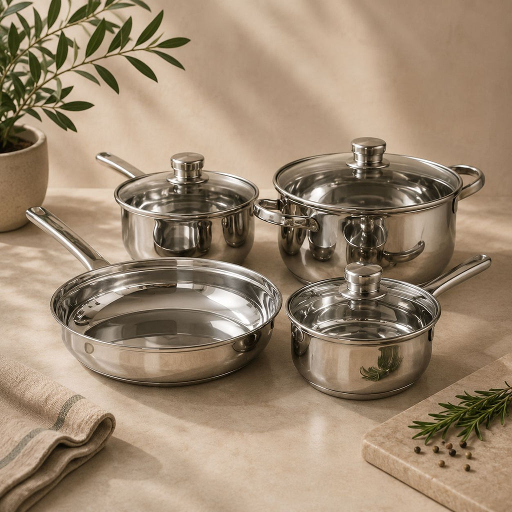 7-Piece Stainless Steel Cookware Set with Tempered Glass Lids