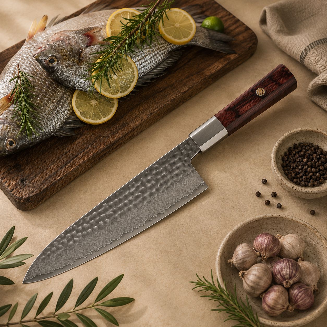 Damascus VG-10 Japanese Chef Knife — 67-Layer Steel & Rosewood Handle