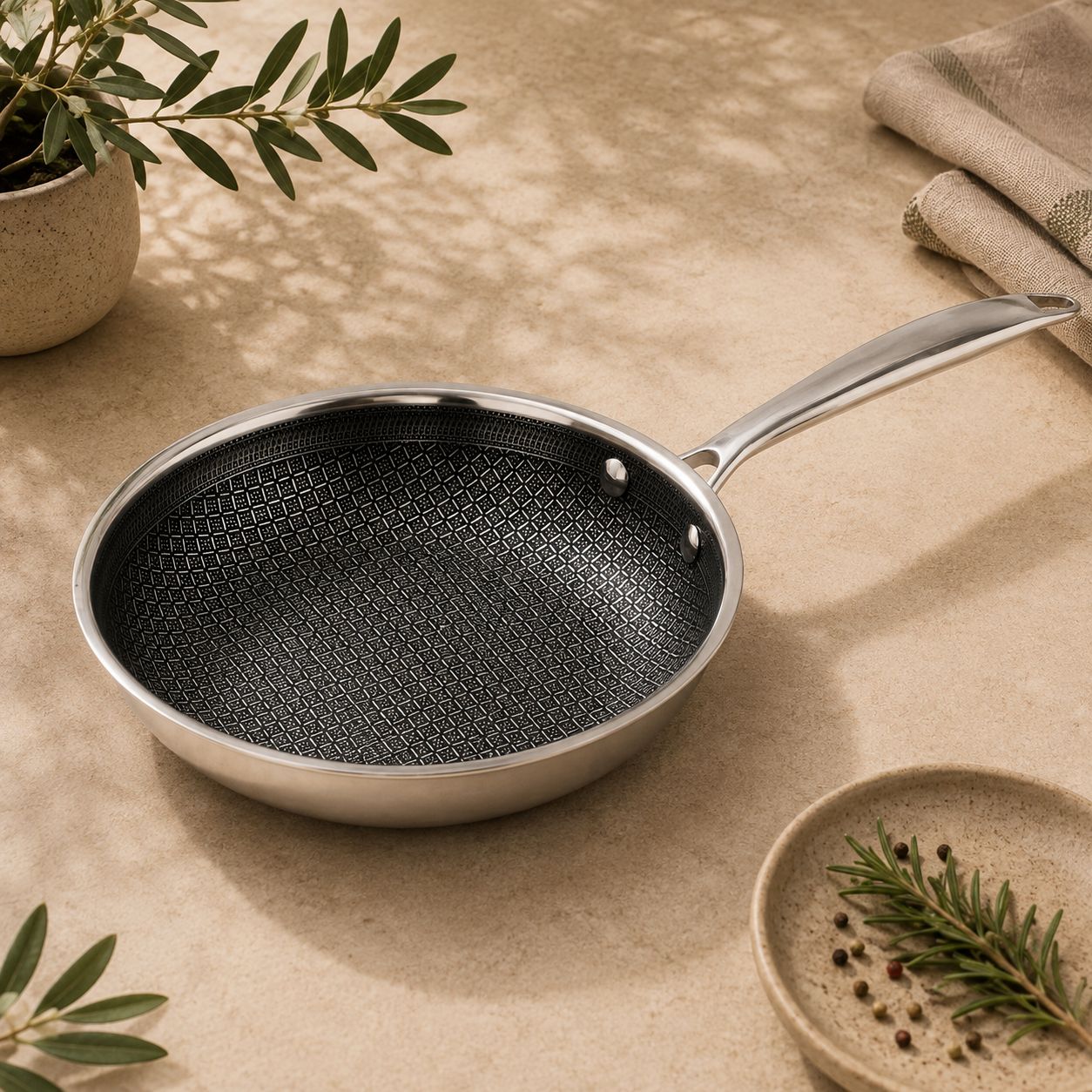 Brentwood 9.5 inch Hybrid Non-Stick Stainless Steel Frying Pan