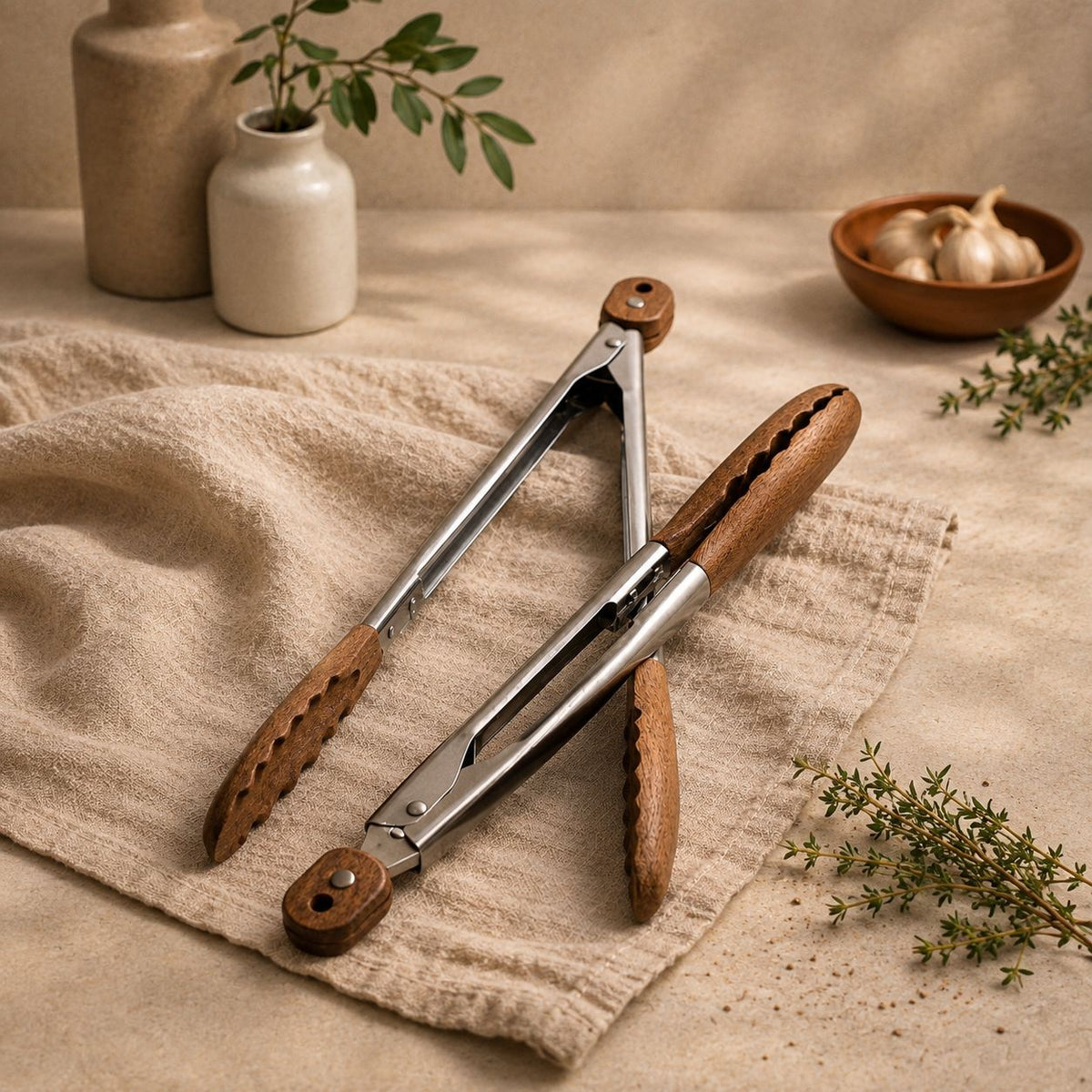 Carmel Acacia Wood Kitchen Tongs - 12" & 15" Set