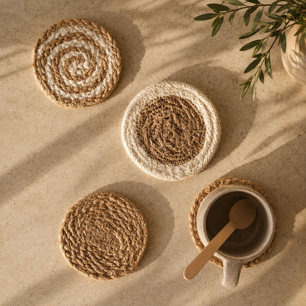 Natural Coaster Gift Set with Green pouch