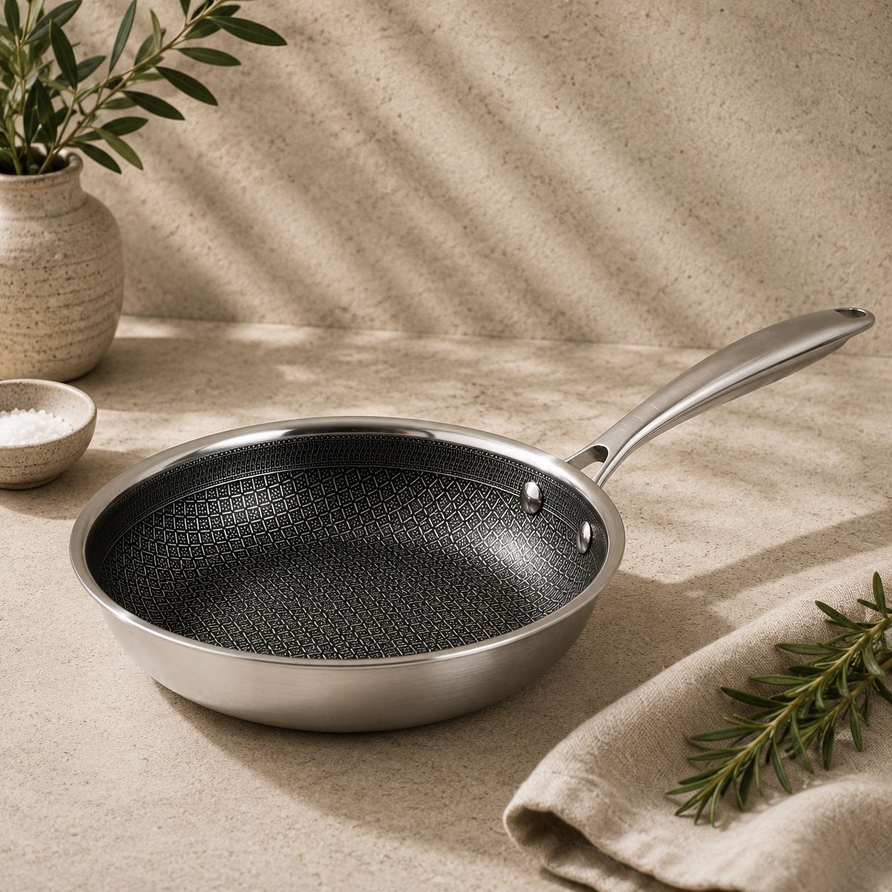 Oster Modessa 8 Inch Nonstick Triply Stainless Steel Frying Pan in Silver