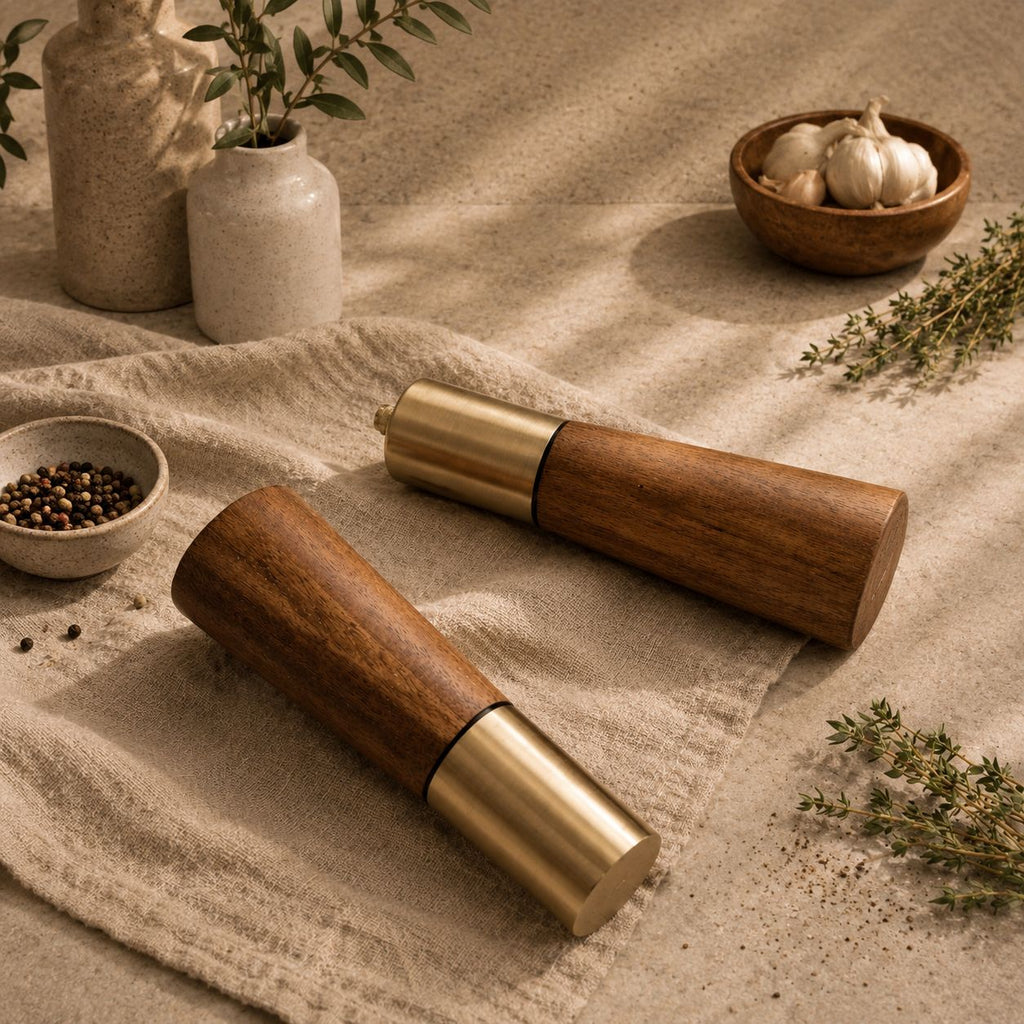 Portofino Acacia Salt and Pepper Grinders – Modern Wooden Kitchen Set