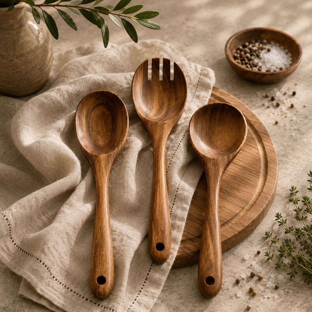 Tulum Teak Wooden Salad Serving Set - 3 Piece