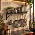 Matte Black Stainless Steel Wall Mounted Pot Rack with 10 Hanging Hooks