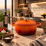 7-Quart Enameled Orange Sunburst Cast Iron Dutch Oven with Lid