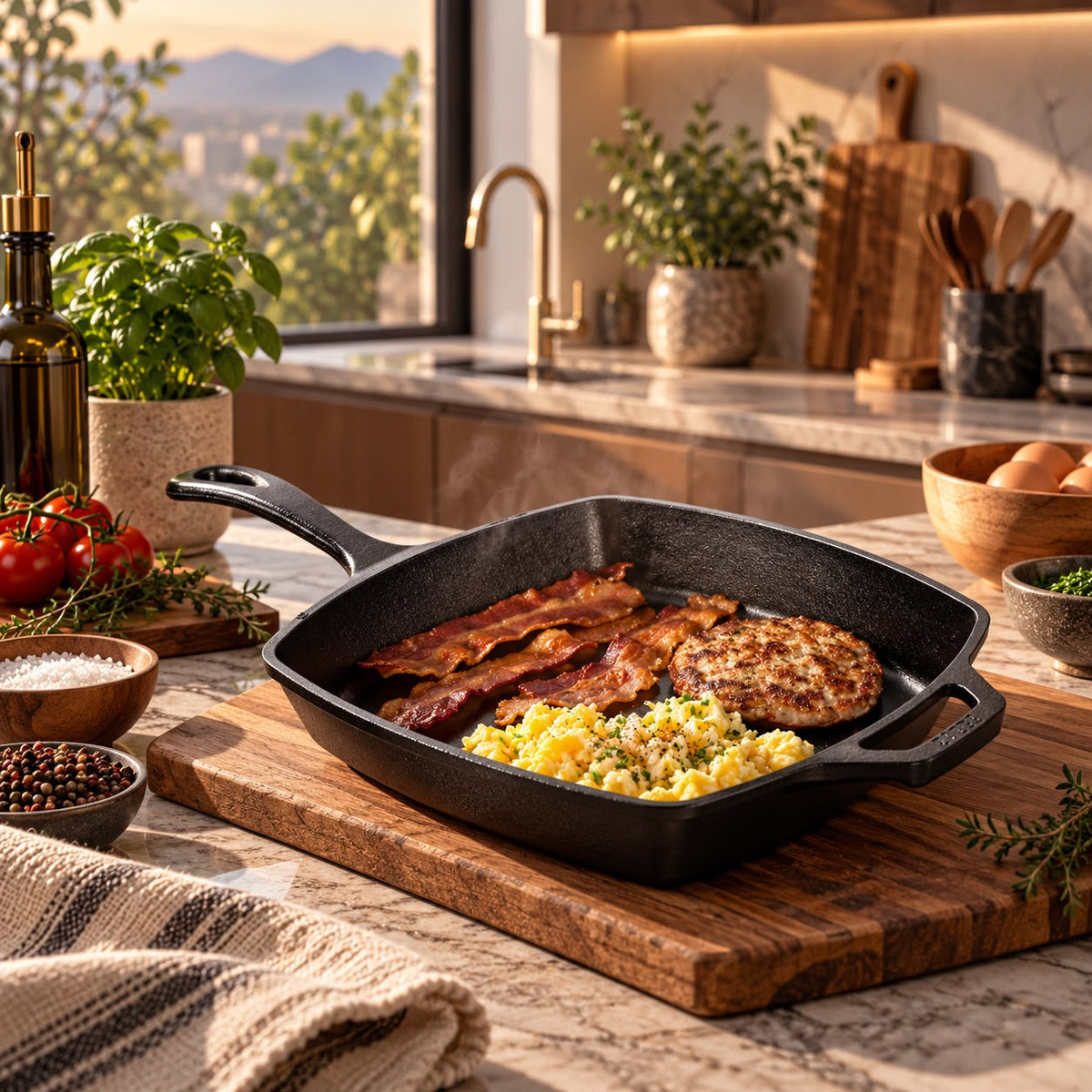 10.5-inch Square Cast Iron Skillet Frying Pan - Made in USA