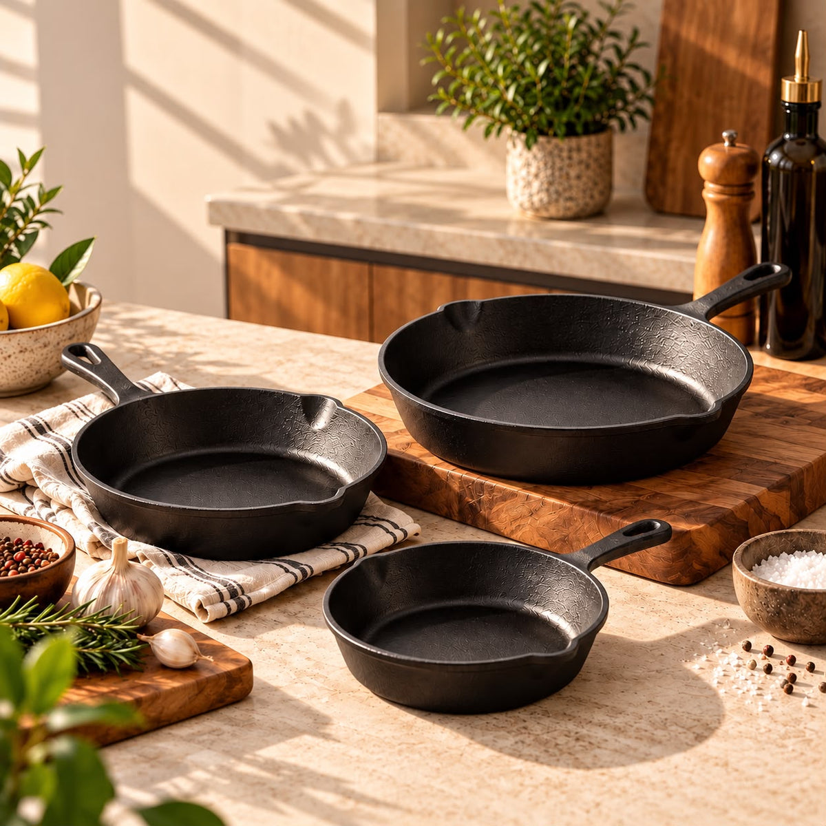 Pre-Seasoned Cast Iron Skillet Set — 3 Pieces