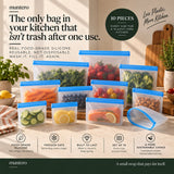 Reusable Silicone Food Storage Bags - Set of 10, Leakproof & Freezer Safe