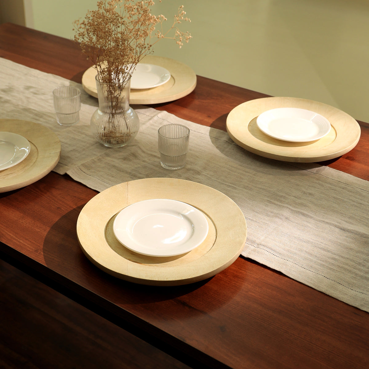 Handcrafted Wood Charger Plate — Natural Beige
